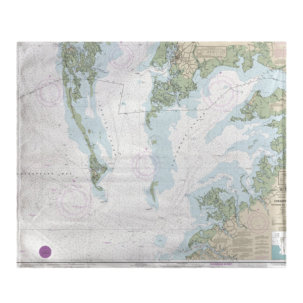 Chesapeake Bay - Pocomoke and Tangier Sounds, VA Nautical Map Fleece Throw