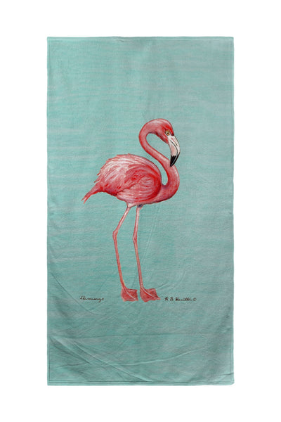 Pink Flamingo on Aqua Beach Towel