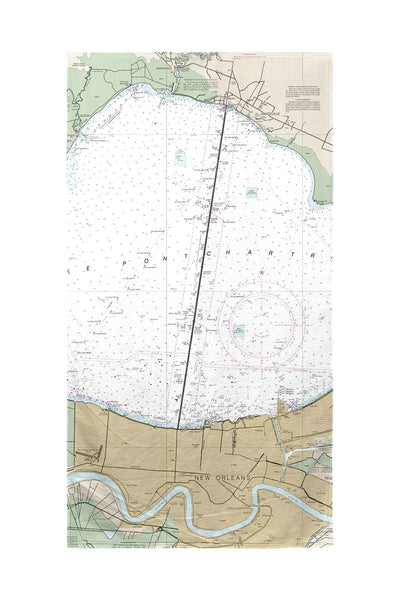 Lake Pontchartrain and Majrepas, LA Nautical Map Beach Towel