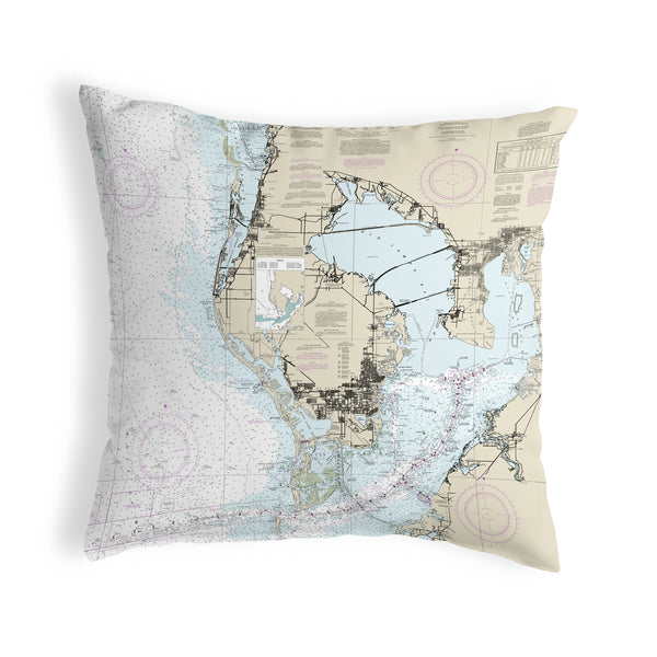 Tampa Bay, FL Nautical Map Noncorded Indoor/Outdoor Pillow