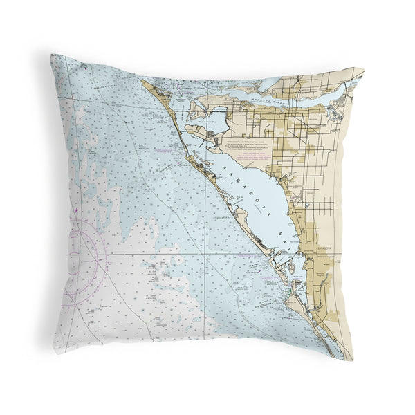 Sarasota Bay, FL Nautical Map Noncorded Indoor/Outdoor Pillow