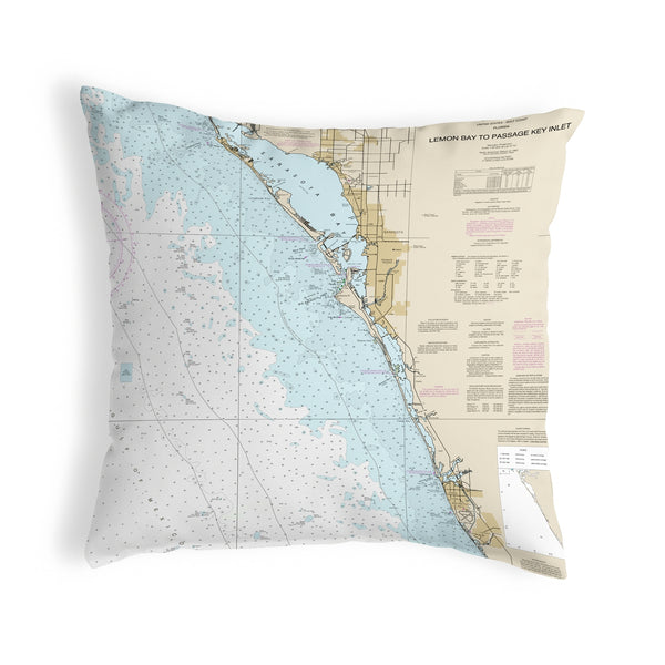 Venice - Lemon Bay to Passage Key Inlet, FL Nautical Map Noncorded Indoor/Outdoor Pillow