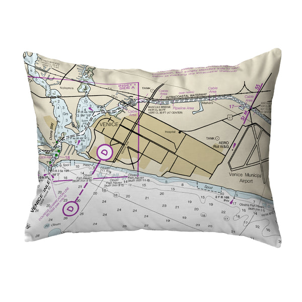 Venice Inlet, FL Nautical Map Noncorded Indoor/Outdoor Pillow