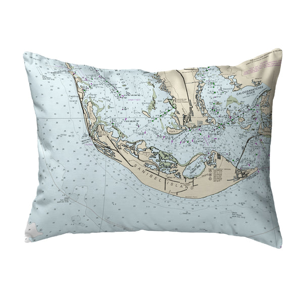 Sanibell Island, FL Nautical Map Noncorded Indoor/Outdoor Pillow