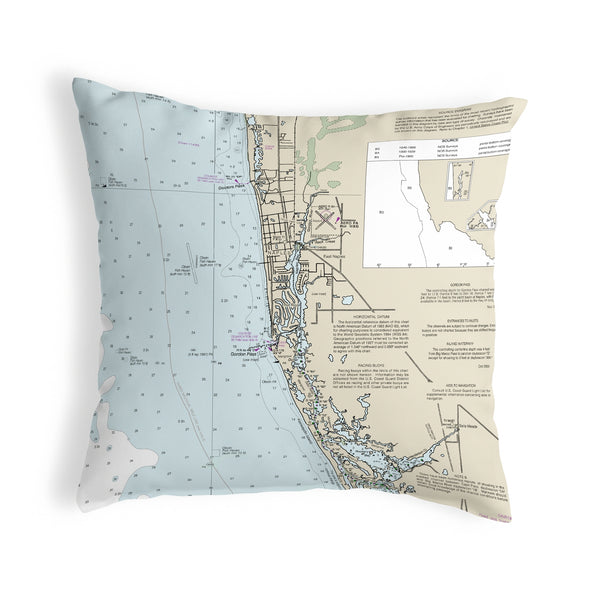 Naples Bay, FL Nautical Map Noncorded Indoor/Outdoor Pillow