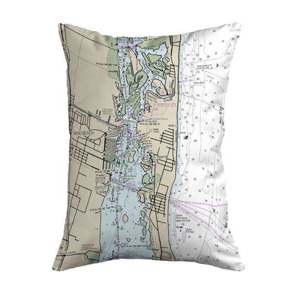 Vero Beach, FL Nautical Map Noncorded Indoor/Outdoor Pillow