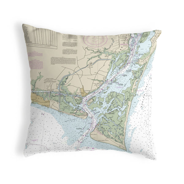 Cape Fear, NC Nautical Map Noncorded Indoor/Outdoor Pillow