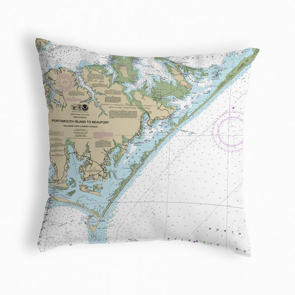 Portsmouth Island to Beaufort - Core Sound, NC Nautical Map Noncorded Indoor/Outdoor Pillow