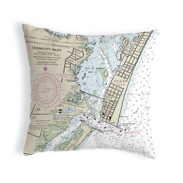 Ocean City Inlet, VA Nautical Map Noncorded Indoor/Outdoor Pillow