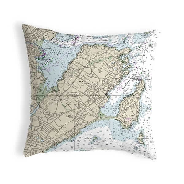 Marblehead, MA Nautical Map Noncorded Indoor/Outdoor Pillow