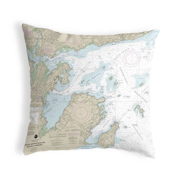Salem, Marblehead and Beverly Harbors, MA Nautical Map Noncorded Indoor/Outdoor Pillow