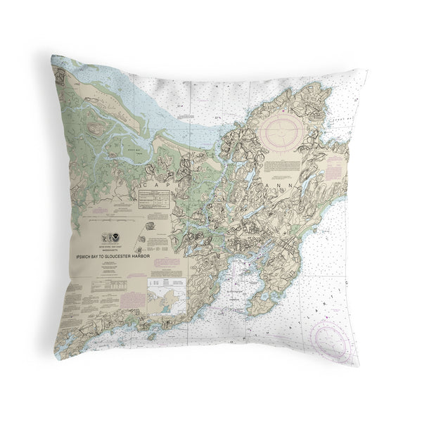 Ipswich Bay to Gloucester Harbor, MA Nautical Map Noncorded Indoor/Outdoor Pillow