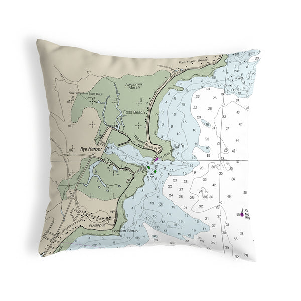 Rye Harbor, NH Nautical Map Noncorded Indoor/Outdoor Pillow