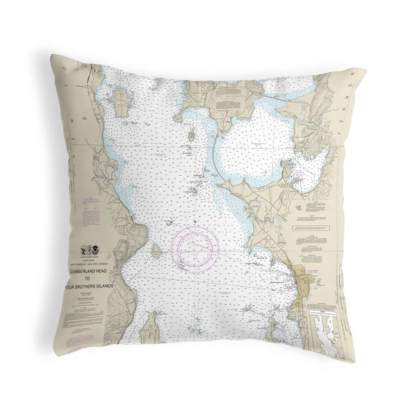 Cumberland Head to Four Brothers Islands, VT Nautical Map Noncorded Indoor/Outdoor Pillow