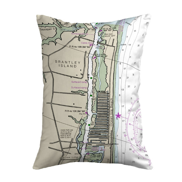 Ocean Isle, NC Nautical Map Noncorded Indoor/Outdoor Pillow