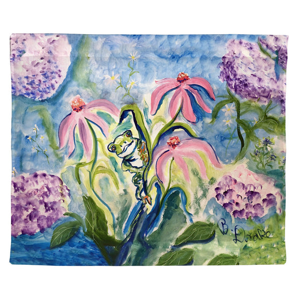 Frog & Pink Flowers Outdoor Wall Hanging 24x30
