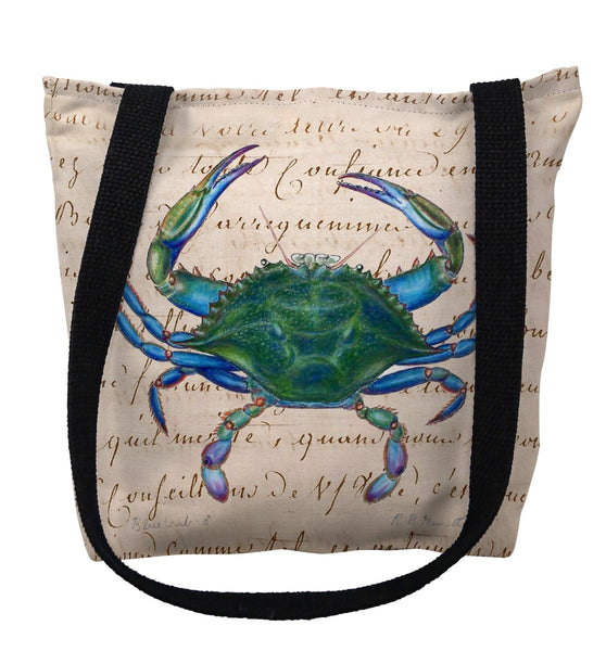 Male Blue Crab Beige Script Tote Bag